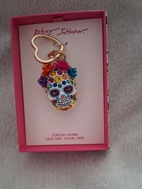 Betsey Johnson Multicolored Crystal Sugar Skull Keyring